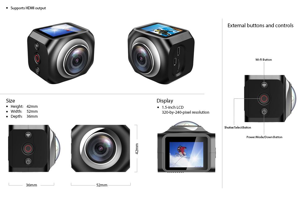 Панорамная экшн камера 4K с большим углом обзора EKEN R360
