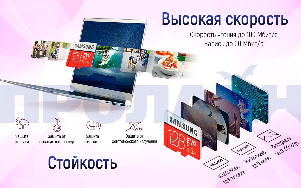 Карта памяти Samsung EVO Plus MicroSDXC 128Gb UHS-I U3 Class 10 с адаптером 