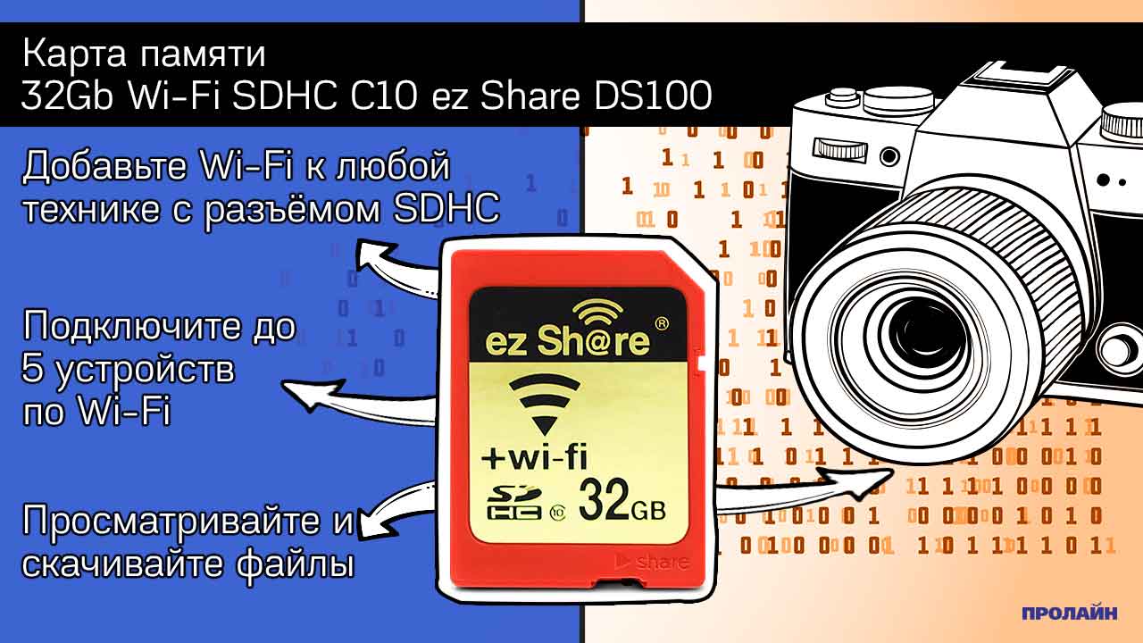 Карта памяти SDHC 32Gb с Wi-Fi 32Gb Wi-Fi SDHC C10 ez Share DS100