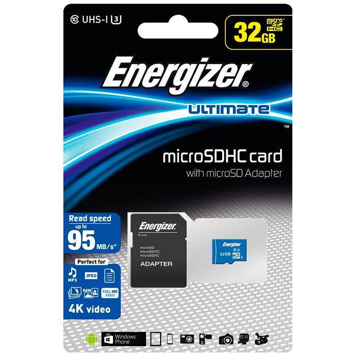 32Gb microSDHC C10 Energizer UHS-I U3 Ultimate c адаптером